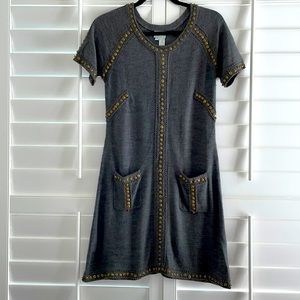 Tracy Reese wool dress with Gold beading